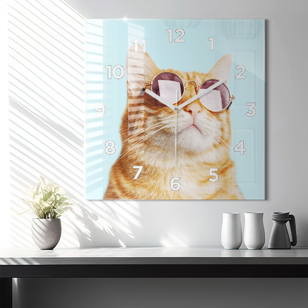 Square wall clock Funny cat with glasses