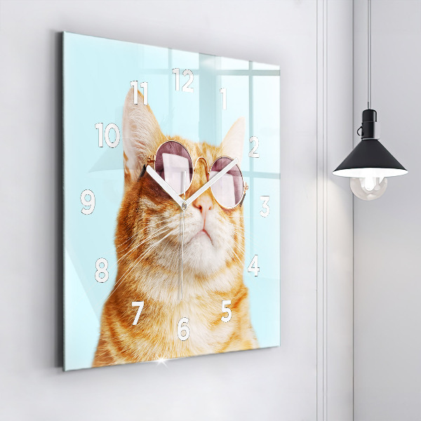 Square wall clock Funny cat with glasses