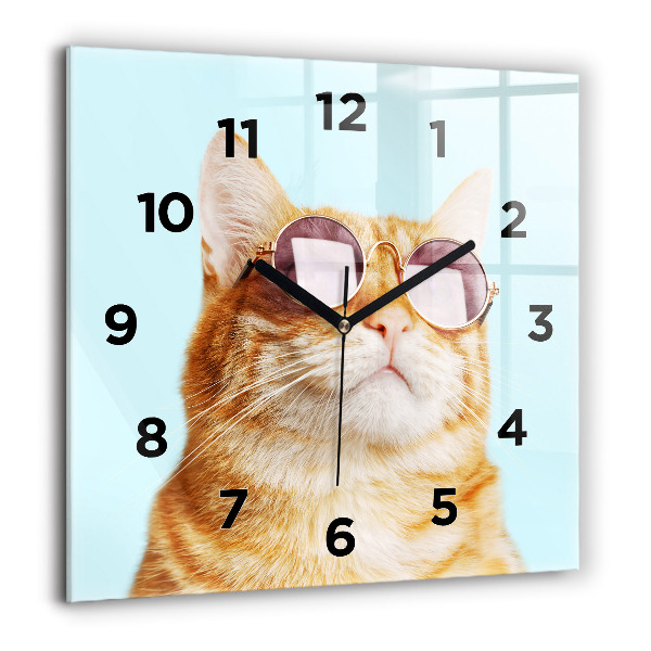 Square wall clock Funny cat with glasses