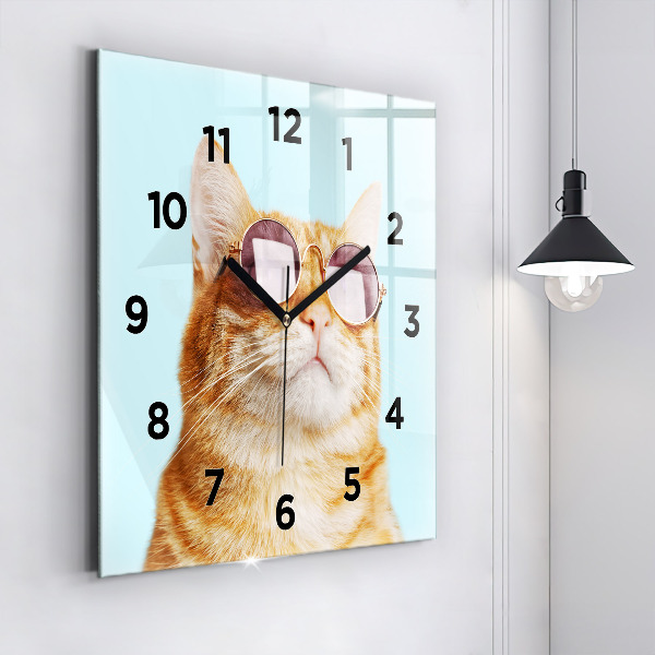 Square wall clock Funny cat with glasses