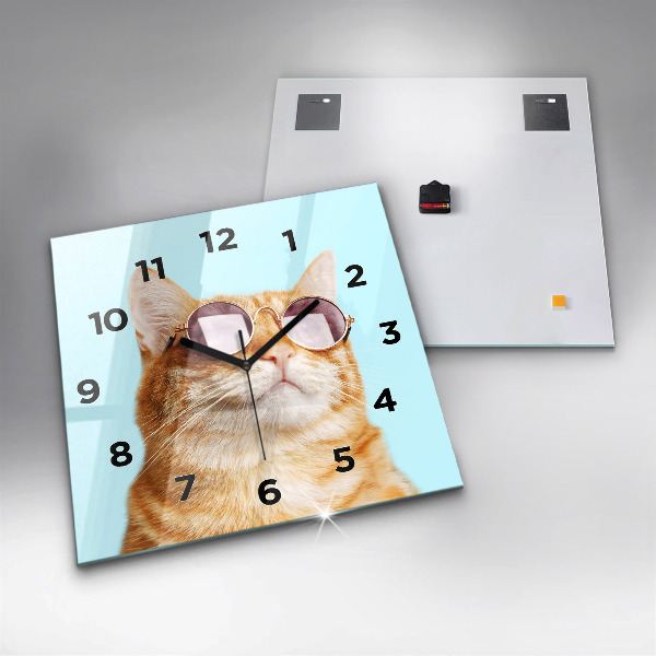Square wall clock Funny cat with glasses