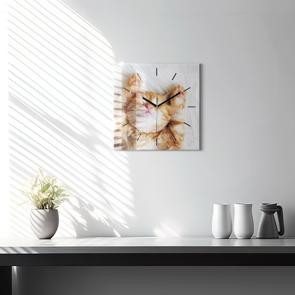 Square wall clock Sleeping little kitten