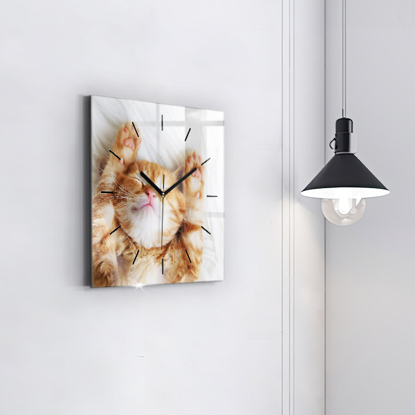 Square wall clock Sleeping little kitten