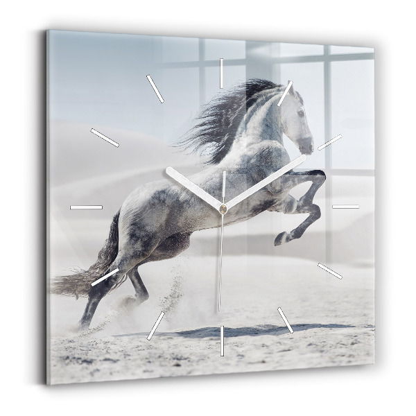 Square wall clock Galloping white horse