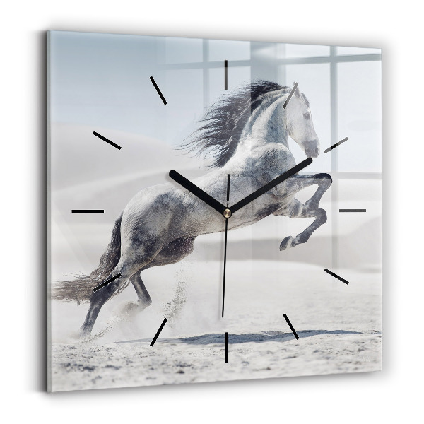 Square wall clock Galloping white horse