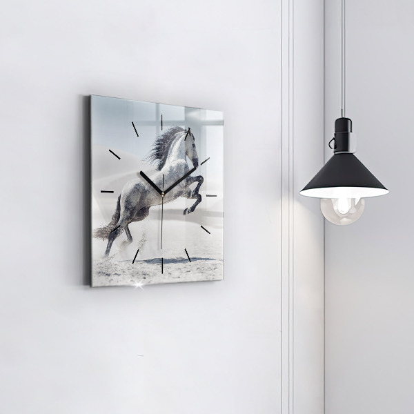 Square wall clock Galloping white horse