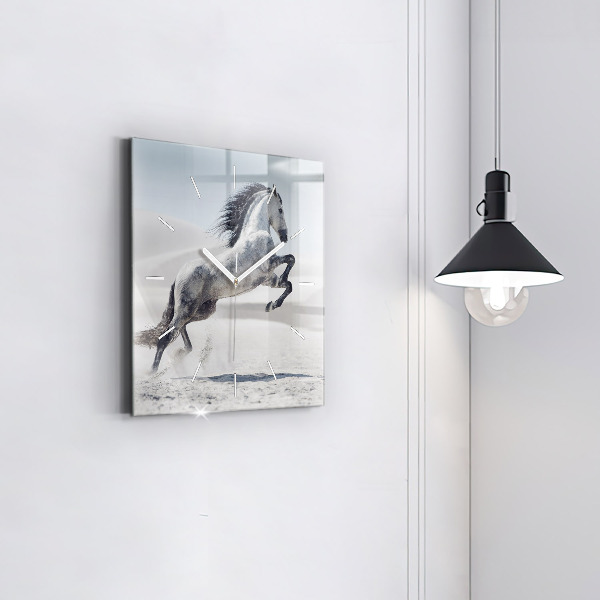 Square wall clock Galloping white horse