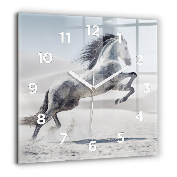 Square wall clock Galloping white horse