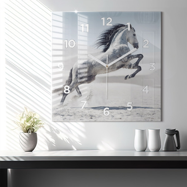Square wall clock Galloping white horse