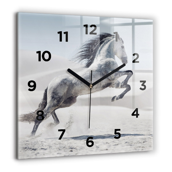 Square wall clock Galloping white horse