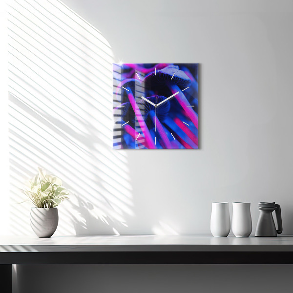Square wall clock Magic colorful mushrooms