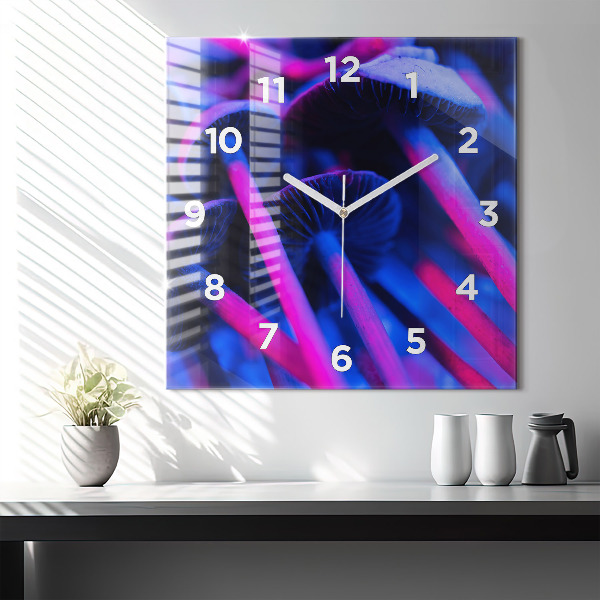 Square wall clock Magic colorful mushrooms