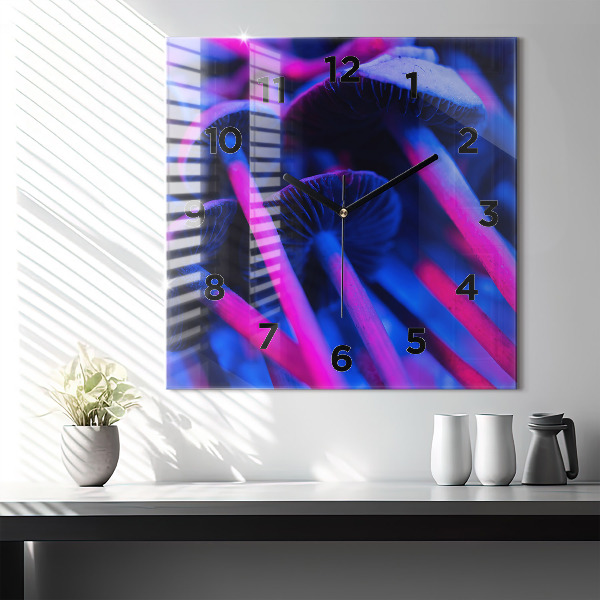 Square wall clock Magic colorful mushrooms