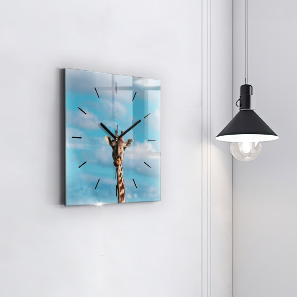 Square wall clock Giraffe head against the sky