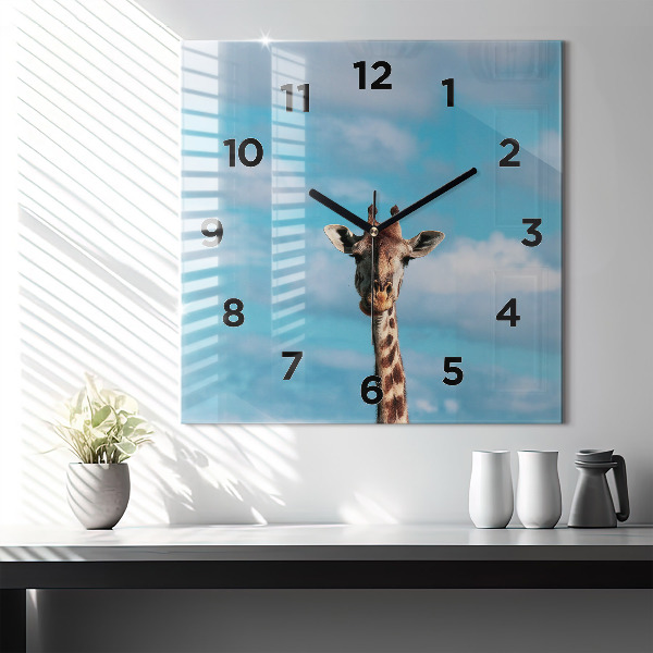Square wall clock Giraffe head against the sky
