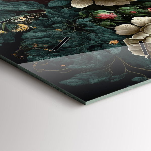 Square wall clock Flower and golden butterflies