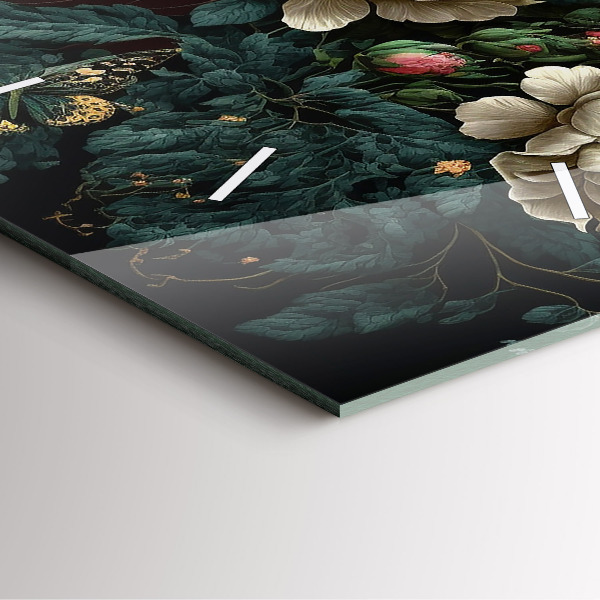 Square wall clock Flower and golden butterflies