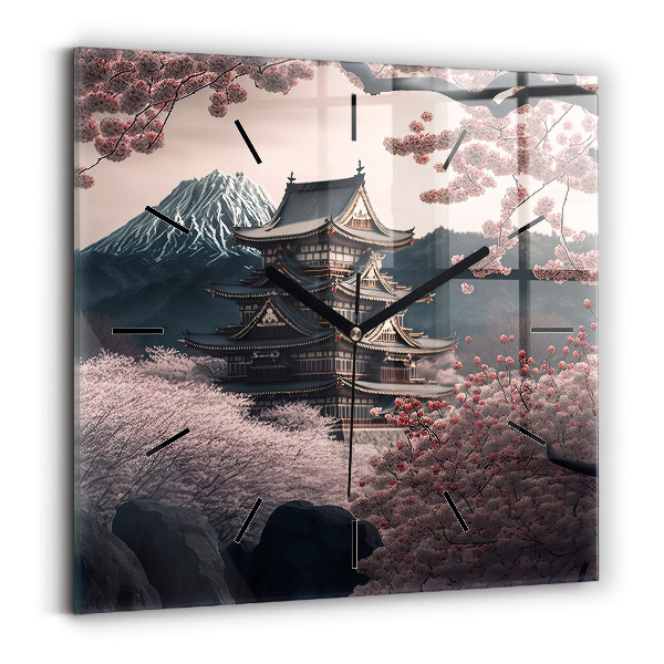 Square wall clock Tower and flowers in Asia