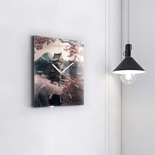 Square wall clock Tower and flowers in Asia