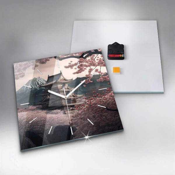 Square wall clock Tower and flowers in Asia