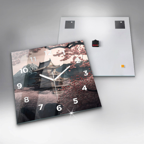 Square wall clock Tower and flowers in Asia