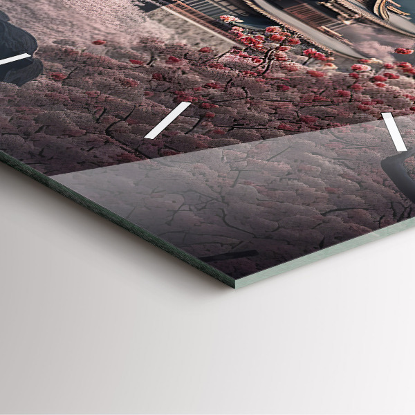 Square wall clock Tower and flowers in Asia