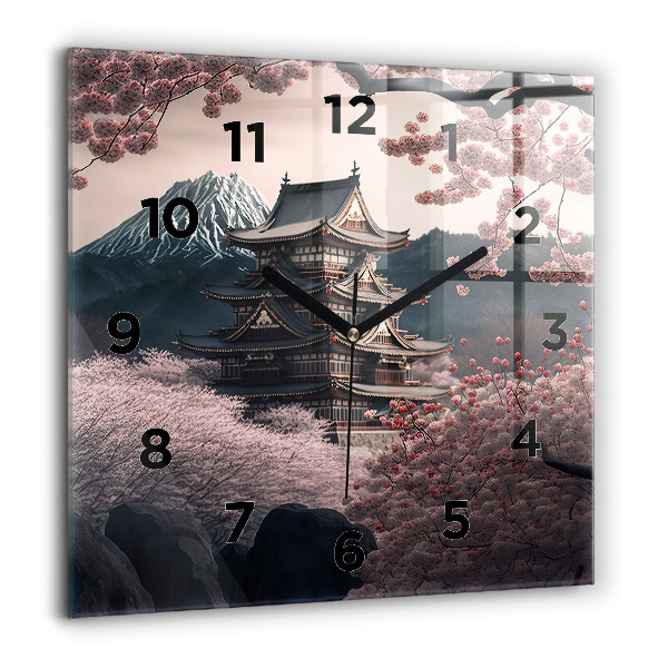 Square wall clock Tower and flowers in Asia