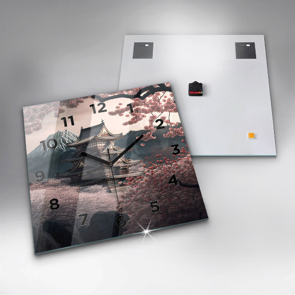 Square wall clock Tower and flowers in Asia