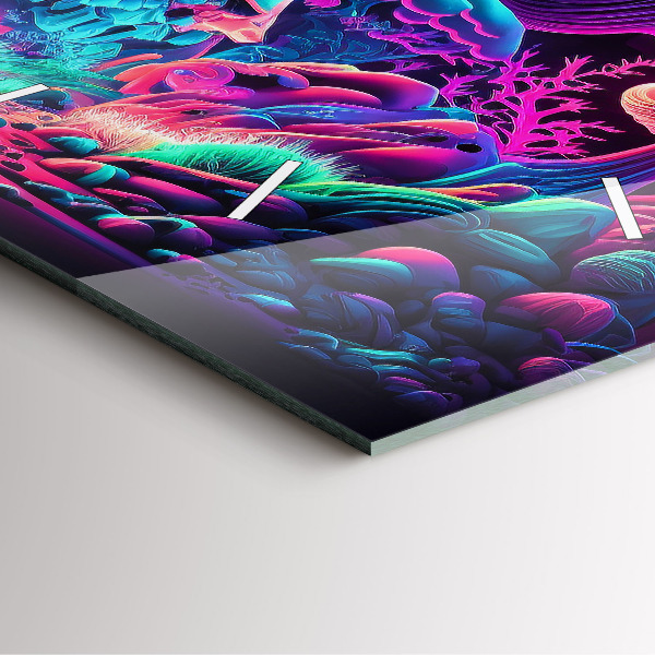 Square wall clock Neon mushrooms