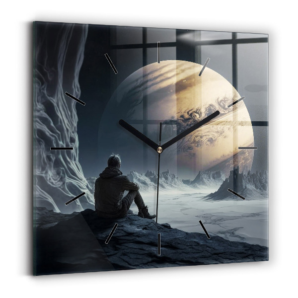 Square wall clock Man in front of the moon