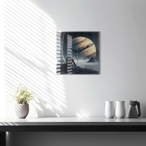 Square wall clock Man in front of the moon
