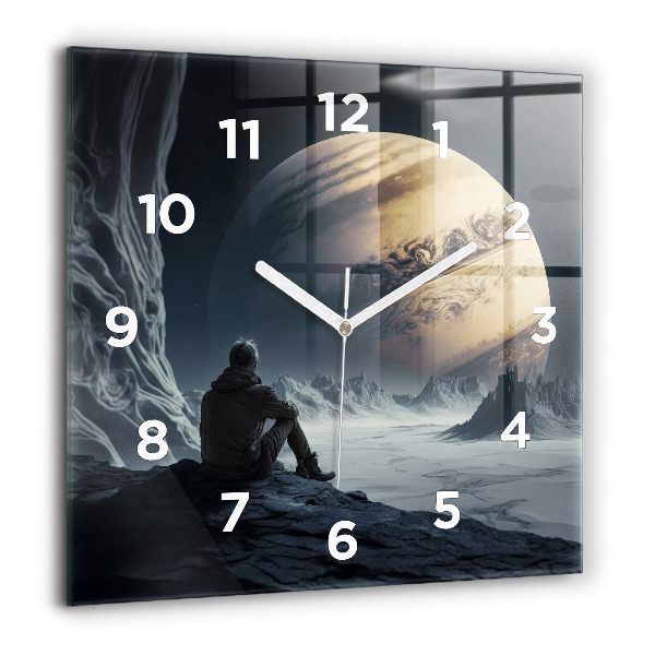 Square wall clock Man in front of the moon