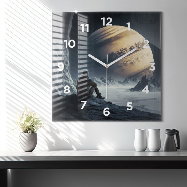Square wall clock Man in front of the moon