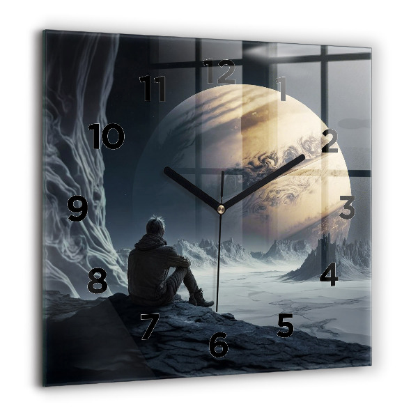 Square wall clock Man in front of the moon