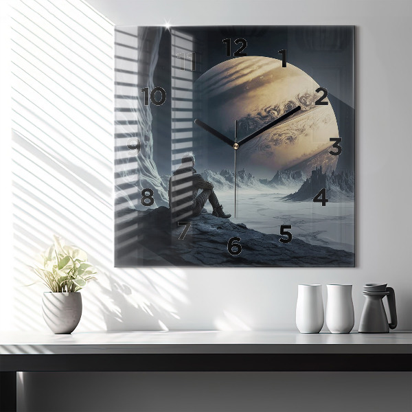 Square wall clock Man in front of the moon