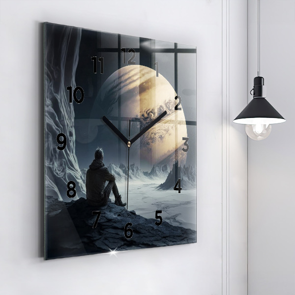 Square wall clock Man in front of the moon