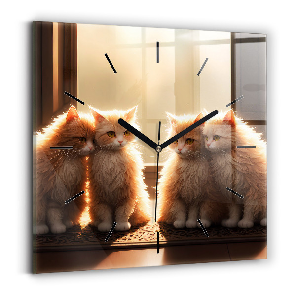 Square wall clock Four Kittens in the Sun