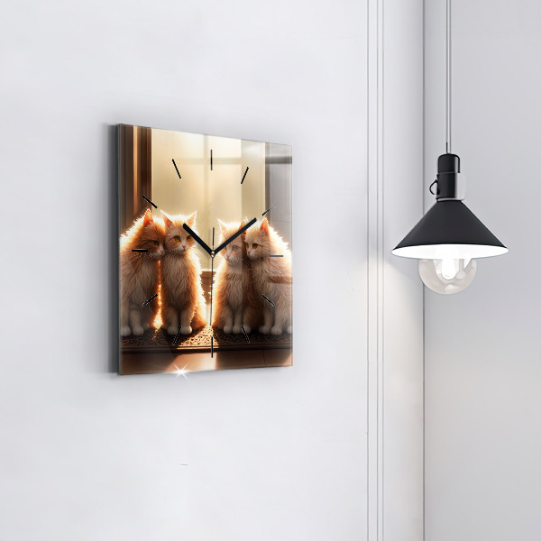 Square wall clock Four Kittens in the Sun