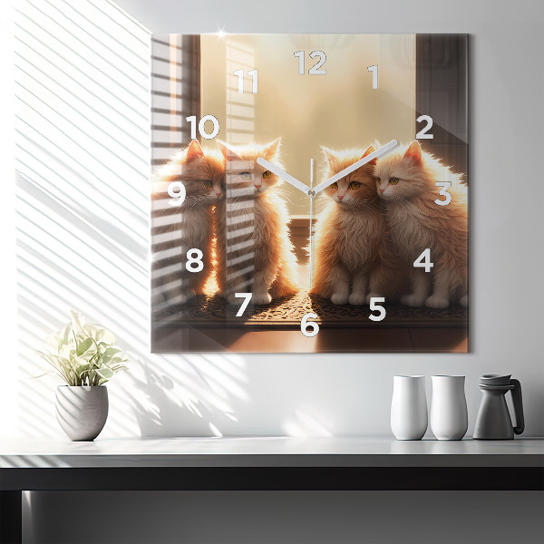 Square wall clock Four Kittens in the Sun