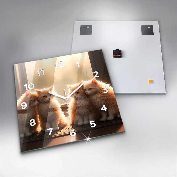 Square wall clock Four Kittens in the Sun
