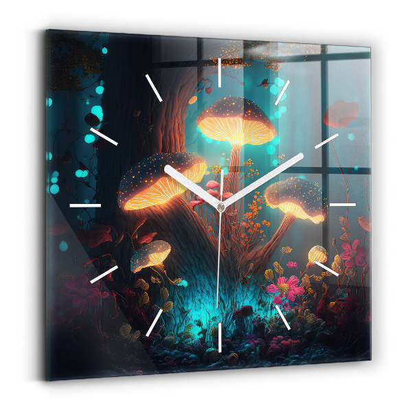Square wall clock Forest and magic mushrooms