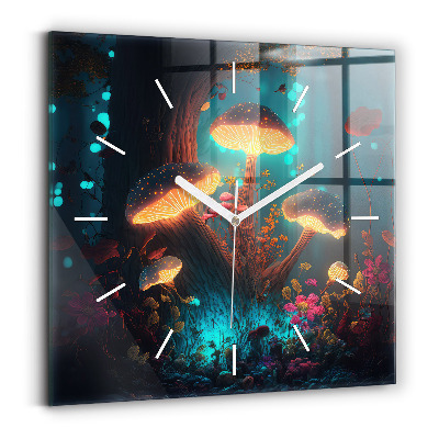 Square wall clock Forest and magic mushrooms