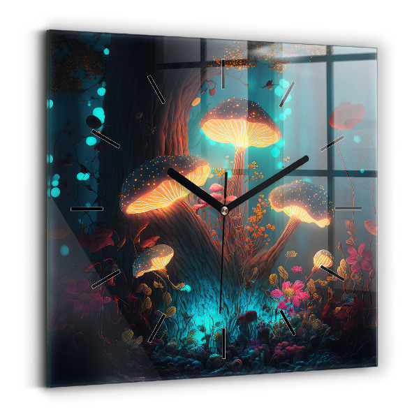Square wall clock Forest and magic mushrooms