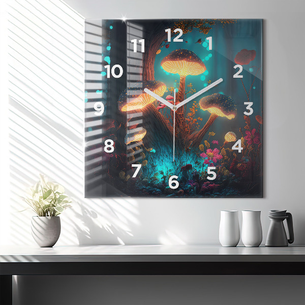 Square wall clock Forest and magic mushrooms