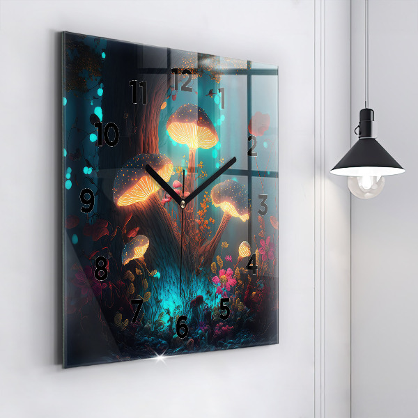 Square wall clock Forest and magic mushrooms