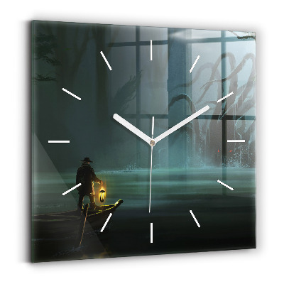 Square wall clock Man and Monster in the Swamp