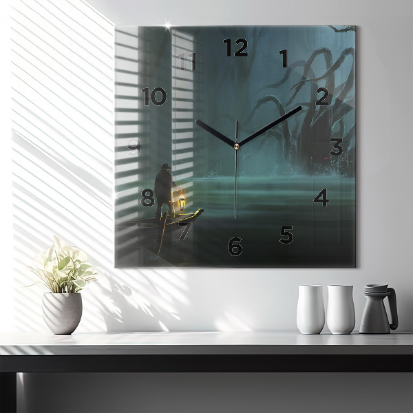 Square wall clock Man and Monster in the Swamp