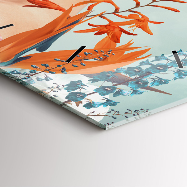 Square wall clock Woman with flowers