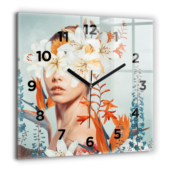 Square wall clock Woman with flowers