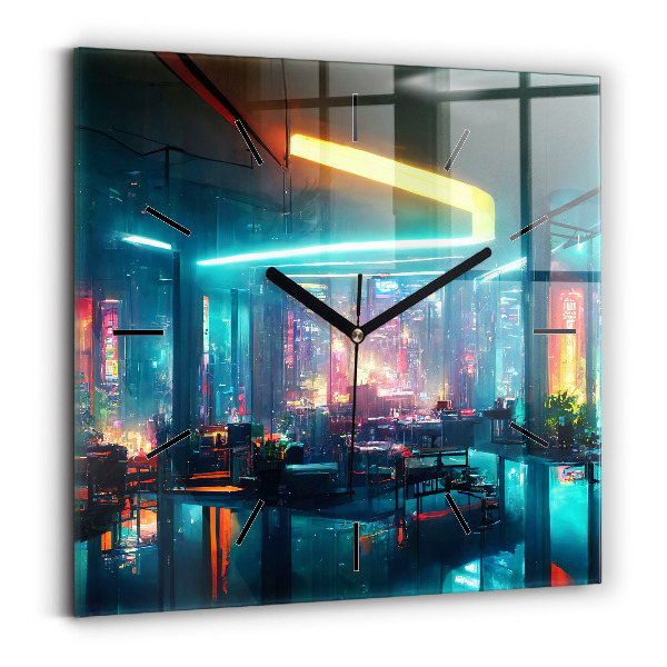 Square wall clock Cyberpunk style city